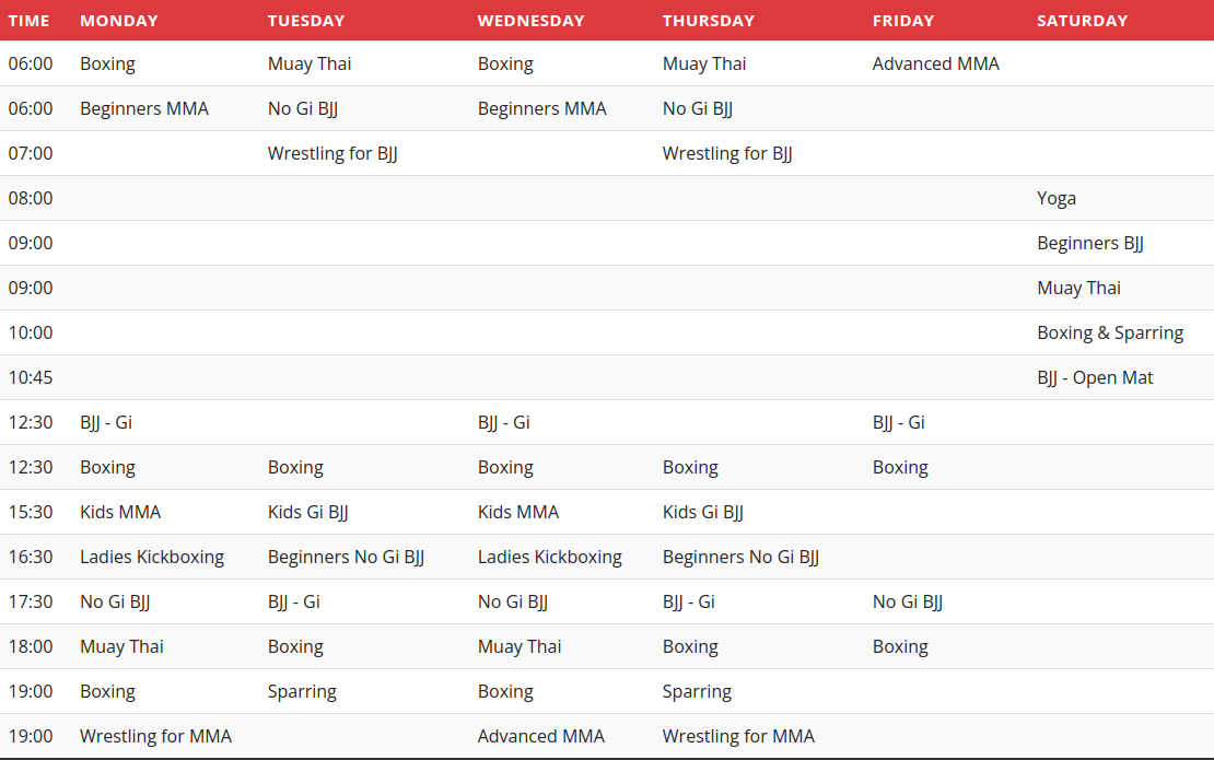 PFA Training Schedule